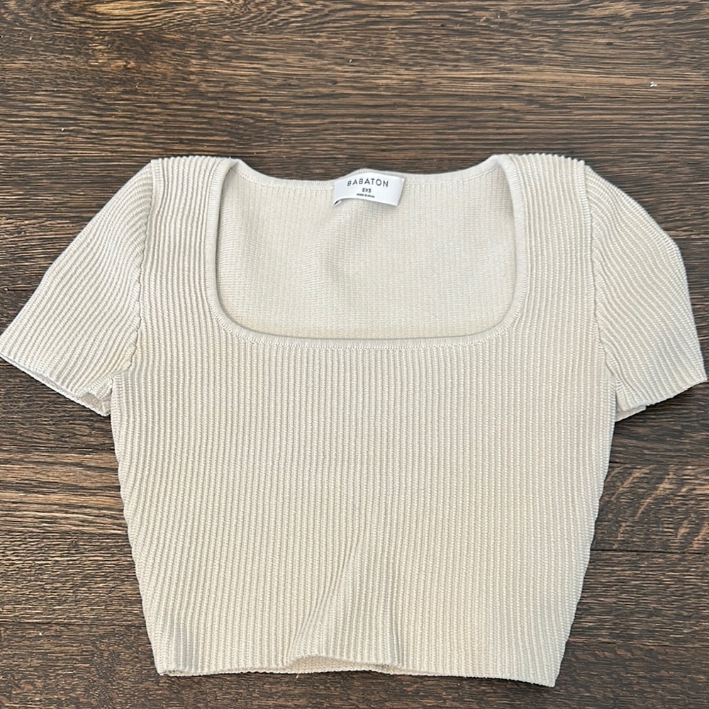 Aritzia babaton Cream Ribbed crop top
